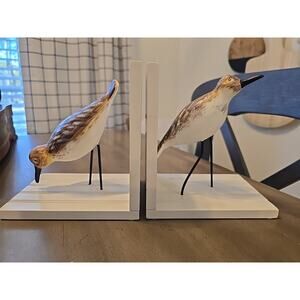 Set Of 2 Wooden Shorebird Bookends Coastal/Beach 7"x6.5x4.5"